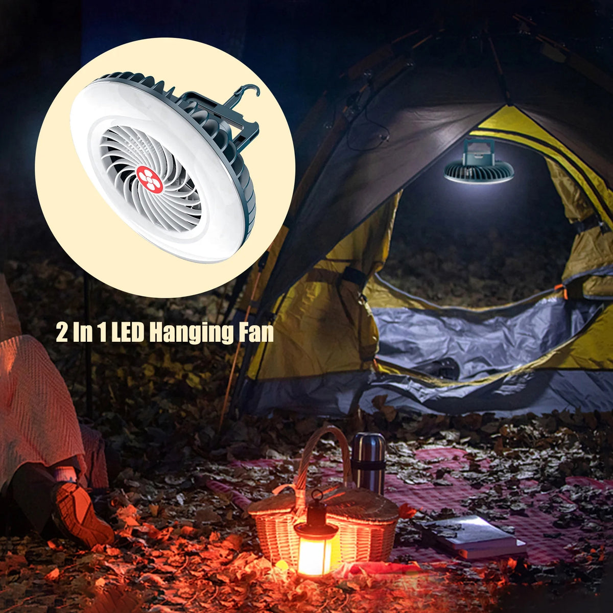 LED Hanging Fan and Portable Lamp, 2 in 1 Camping Tent Fan A255661