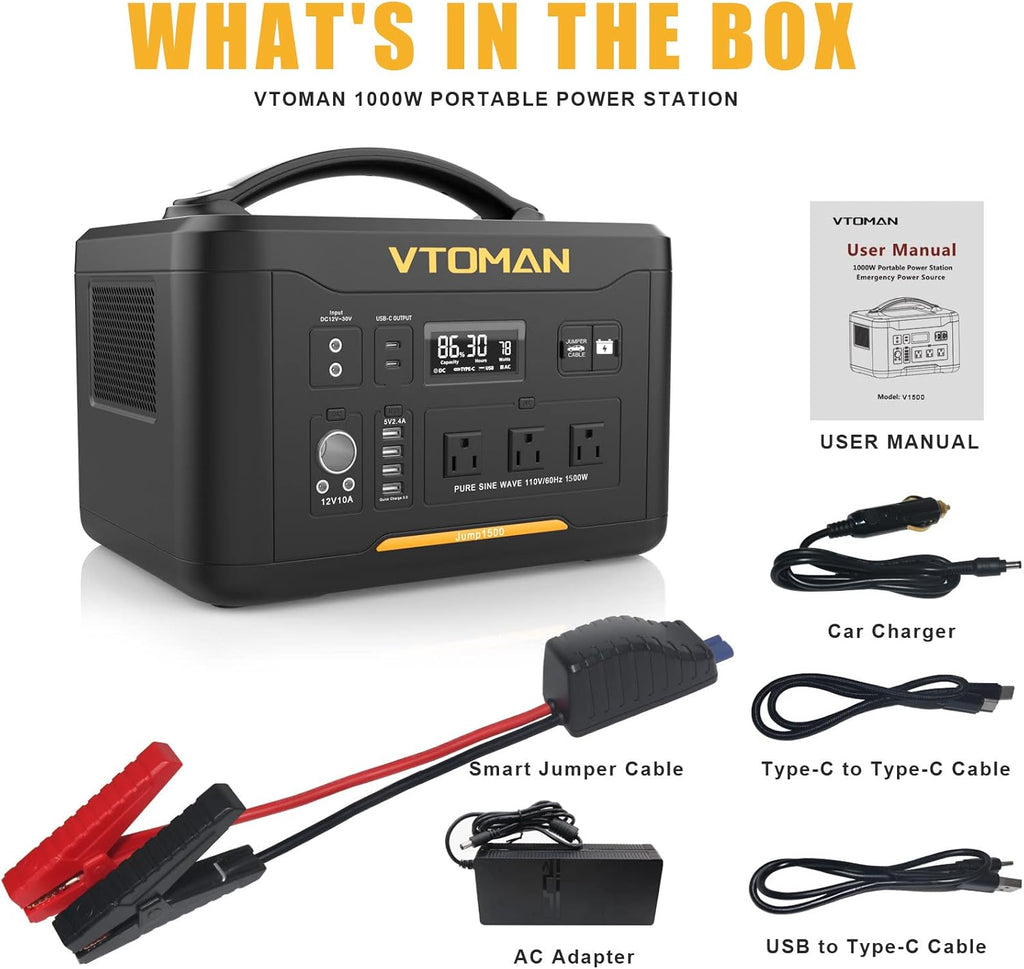 Portable Power Station with Jump Starter, 1500W/1548Wh LiFePO4 Battery M7997