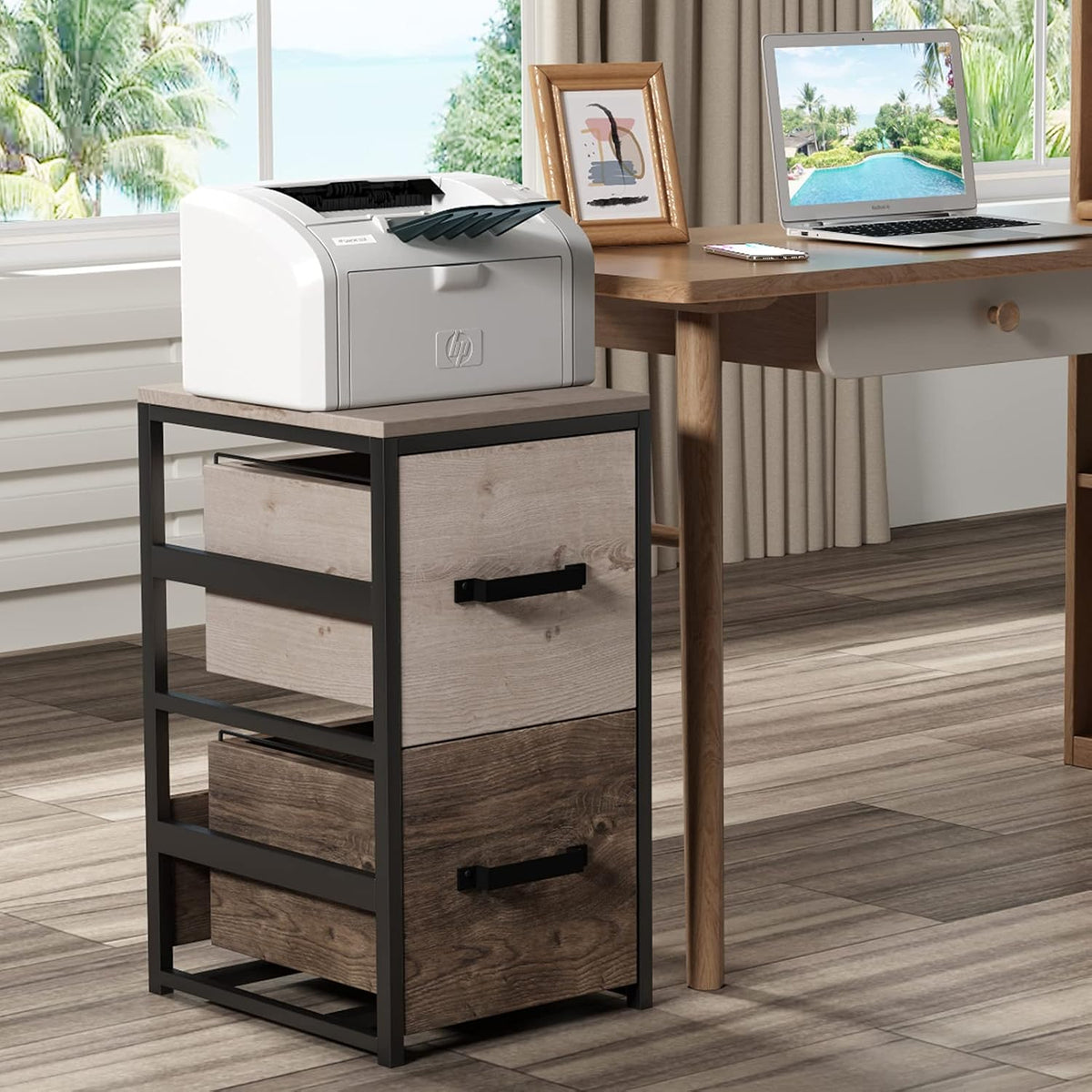 Wood File Cabinet with 2 Drawers, Brown L6926