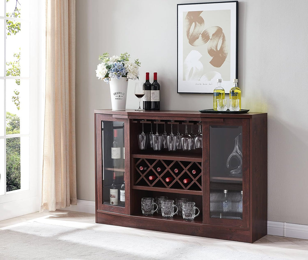 Espresso Bar Cabinet with Curved Glass Doors I64846