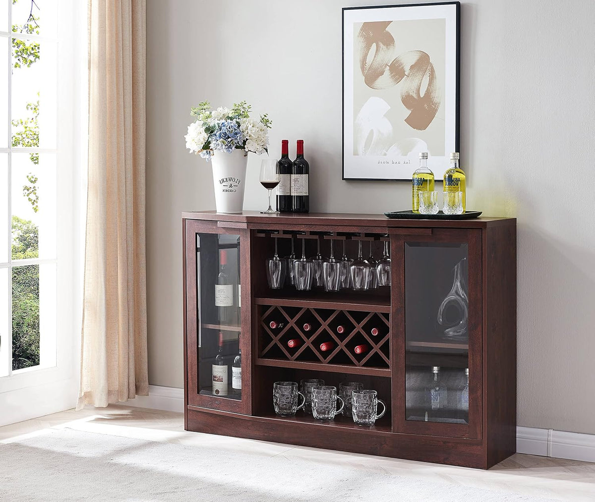 Espresso Bar Cabinet with Curved Glass Doors I64846