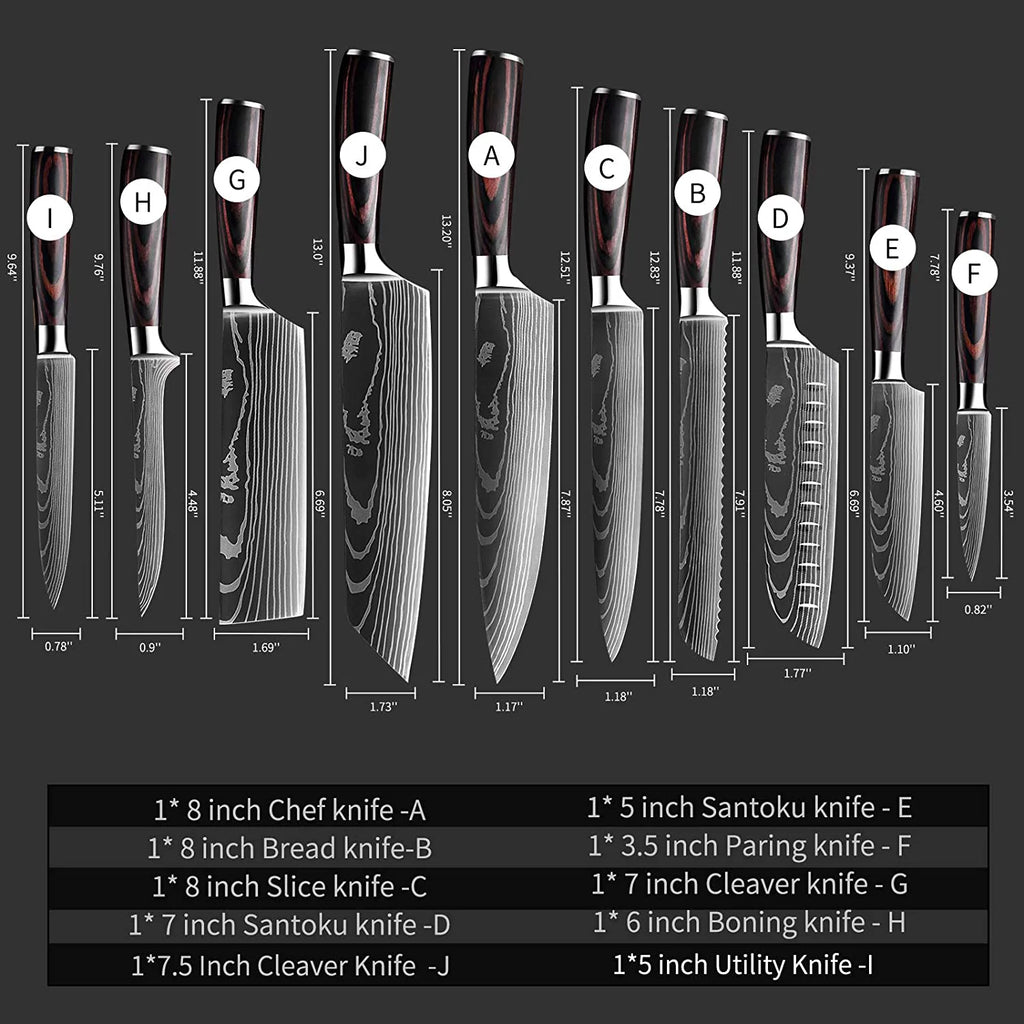 10 Pc Damascus Stainless Steel Knife Set S145