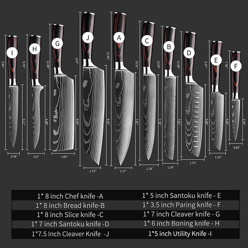 10 Pc Damascus Stainless Steel Knife Set S145