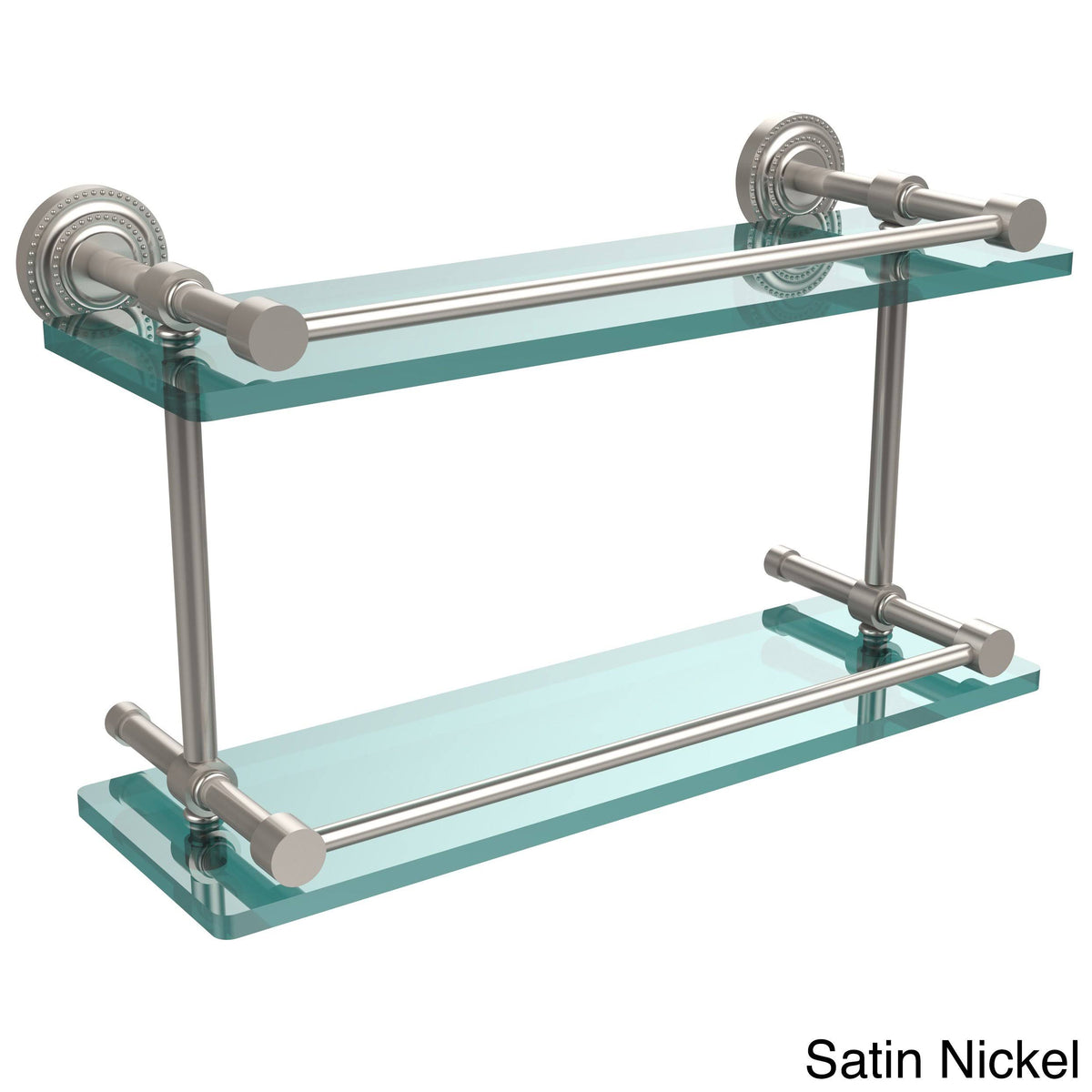 Double Glass Shelf with Gallery Rail - Satin Chrome - 16 inch I3072