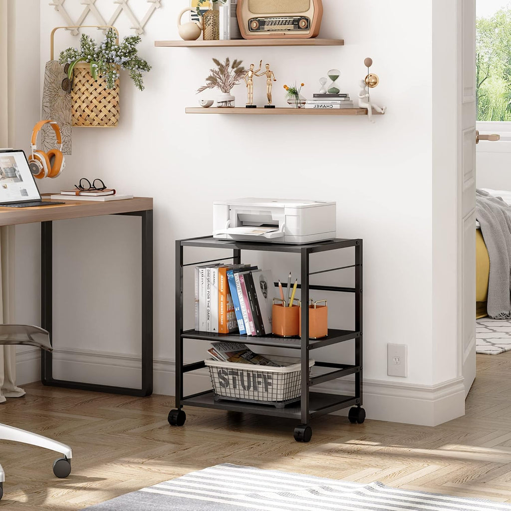 Black Mobile 3-Shelf Printer Stand with Adjustable Shelves Z1984