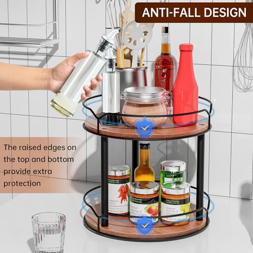 2 Tier 12.4" Wooden Rotating Lazy Susan Organizer F282