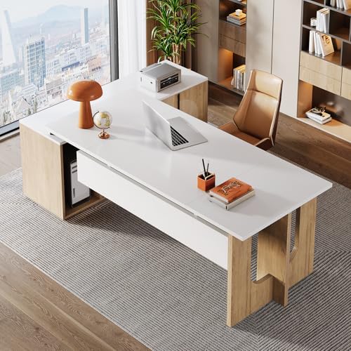 74.8" L Shaped Computer Desk with Shelves and CPU Storage, Black and Brown I1544