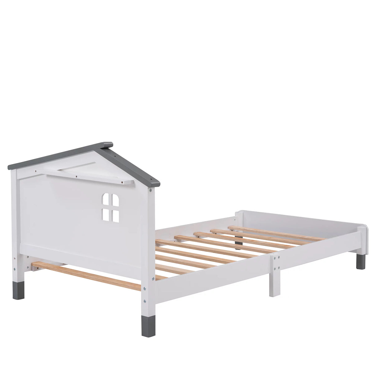 Twin Size Wood Platform Bed with House-Shaped Headboard I8564