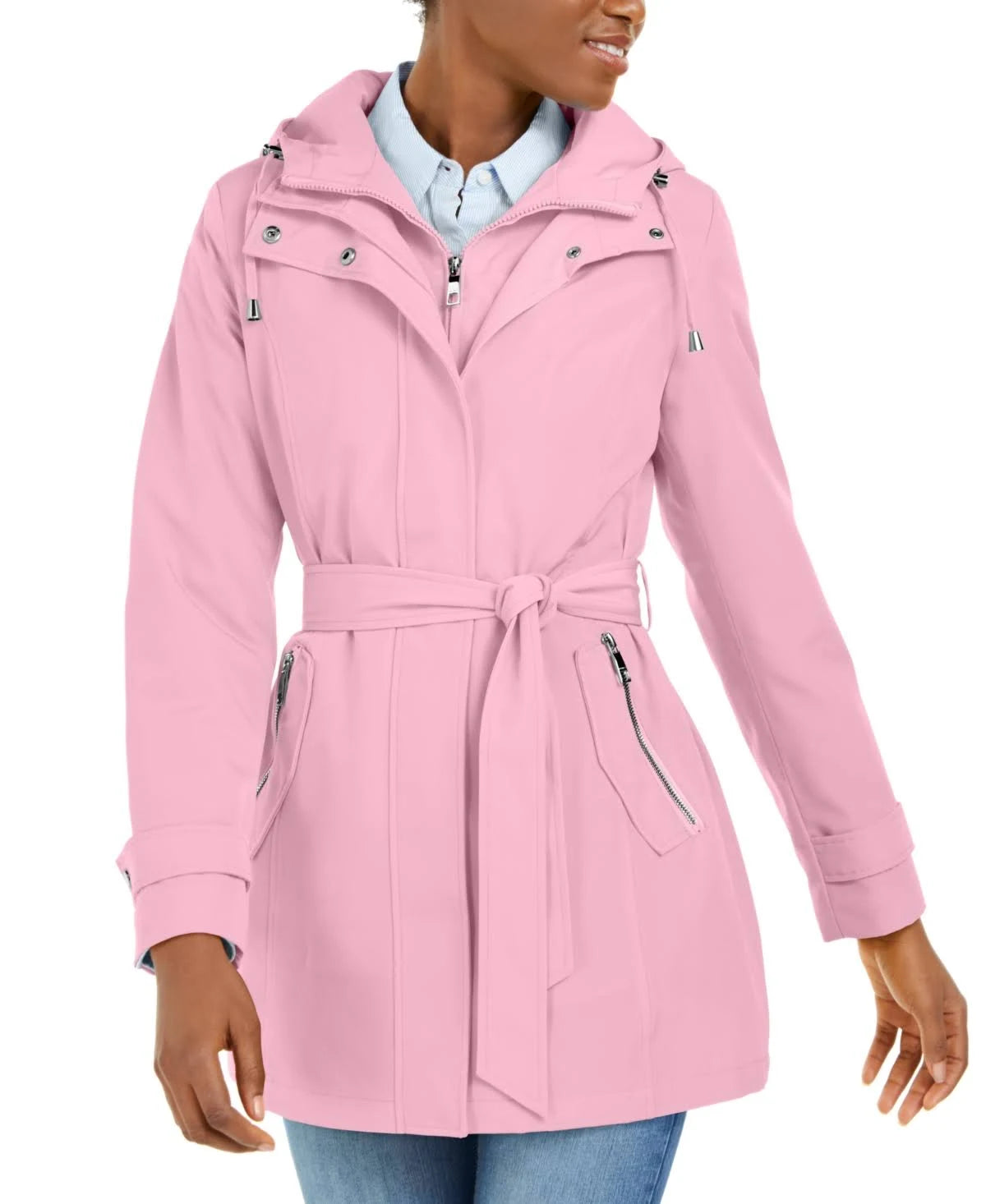Dusty Pink Hooded Water-Resistant Raincoat H384174