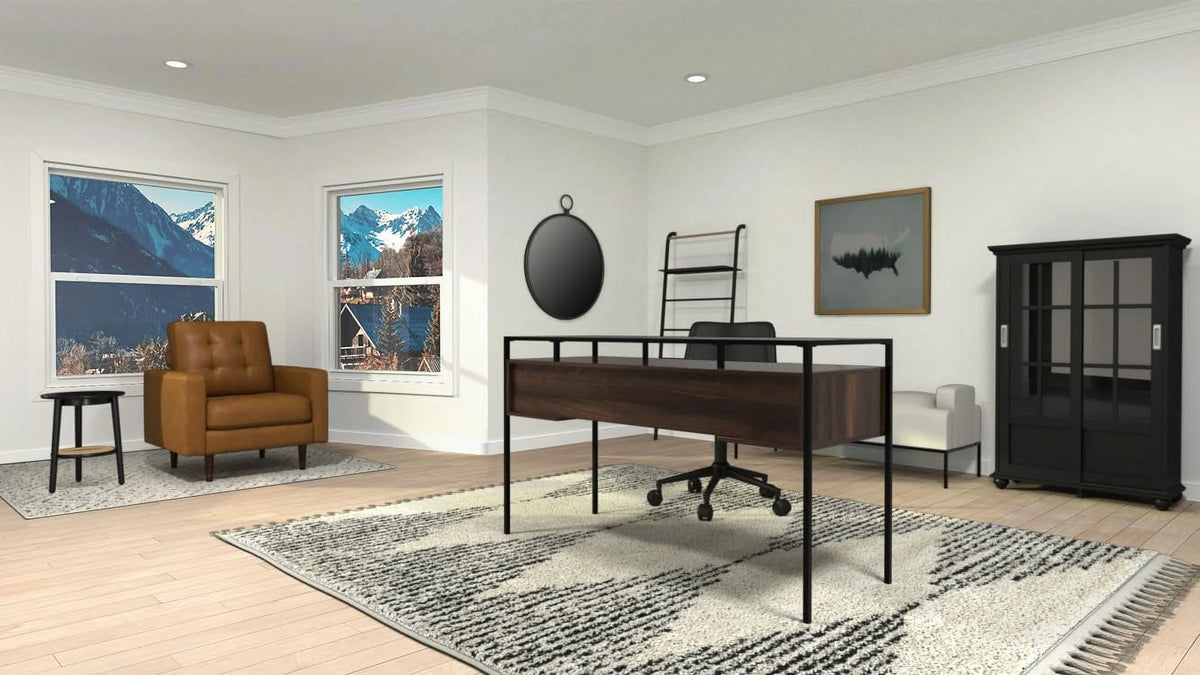 Dark Walnut Glass Top 2 Drawer Computer Desk S33057