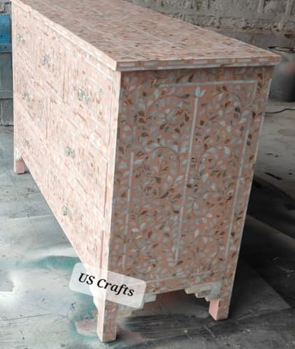 Pink Gray Hand Painted Wooden Chest of Drawers E323
