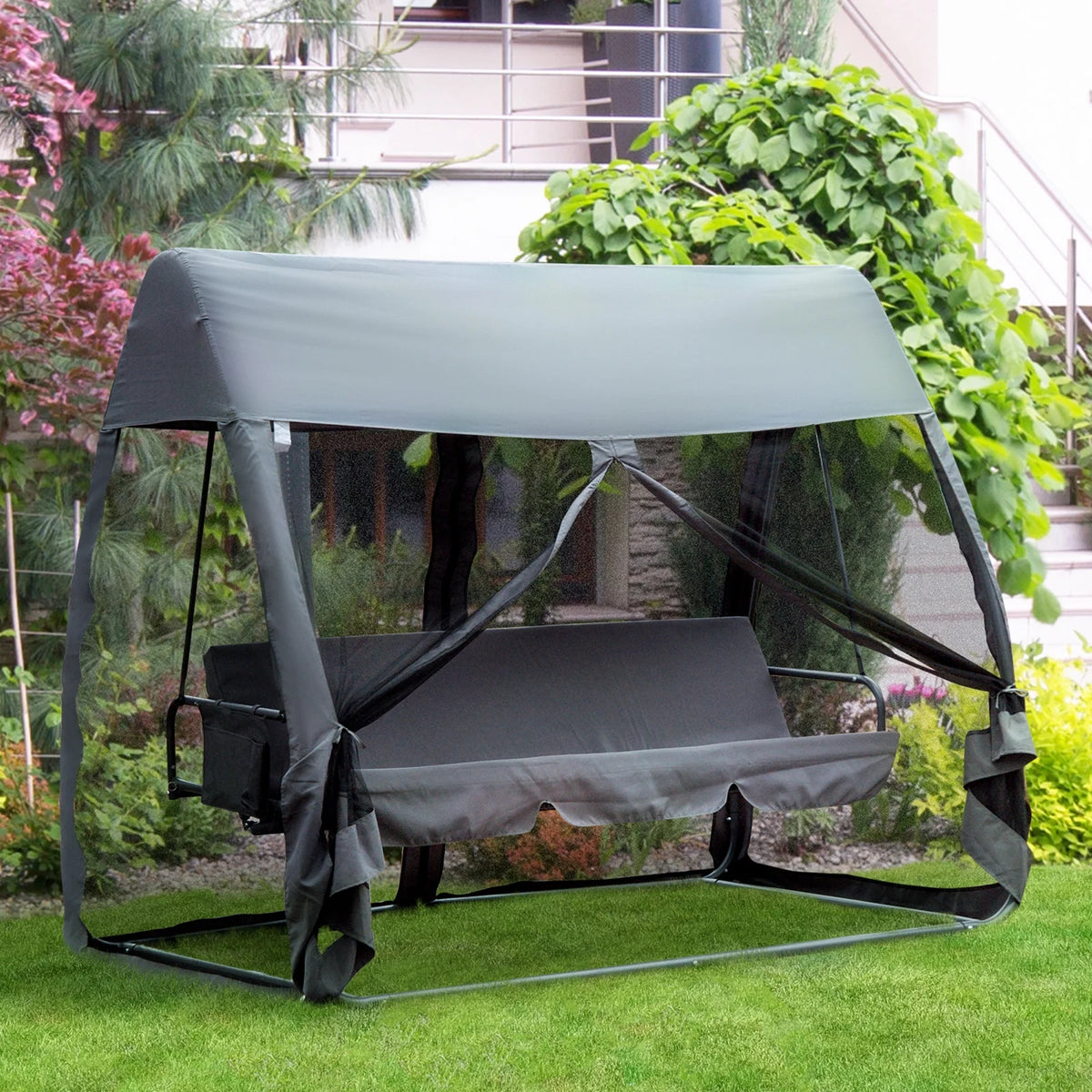 Gray 3-Seat Outdoor Swing Chair Bed C831