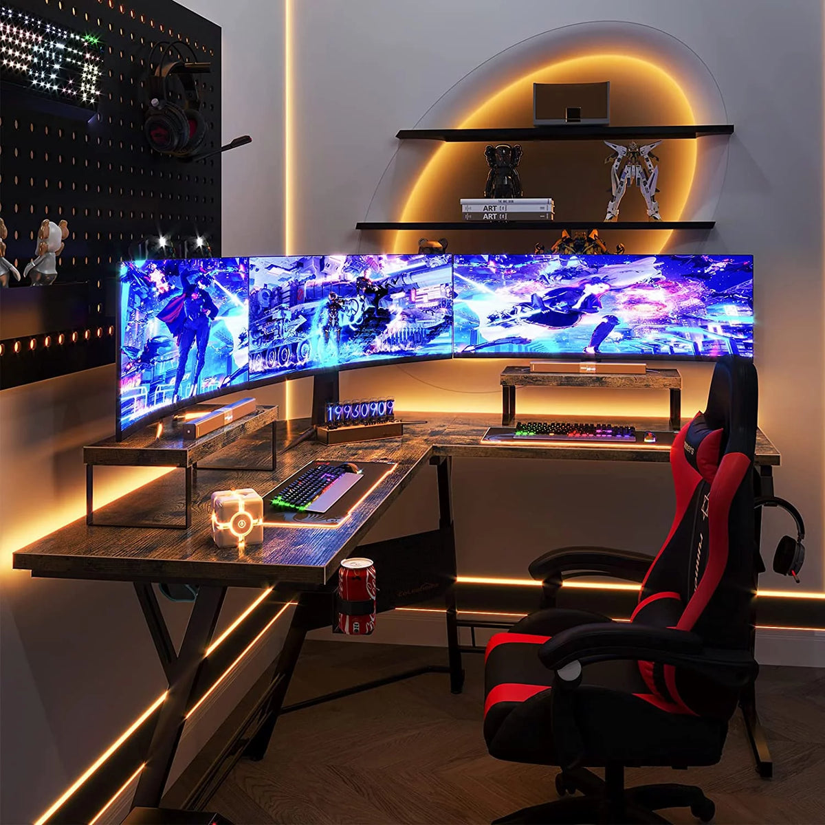 L Shaped Gaming Desk with 2 Monitor Stands J99547