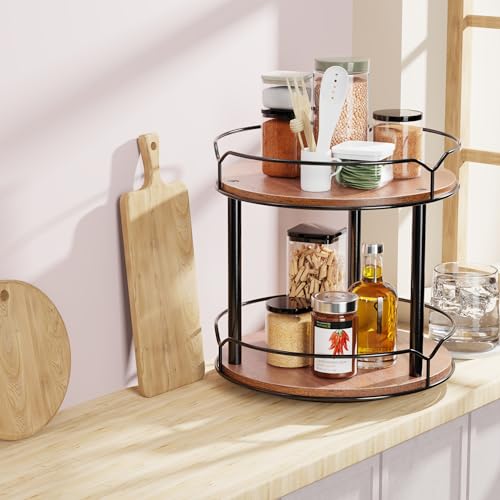 2 Tier 12.4" Wooden Rotating Lazy Susan Organizer F282
