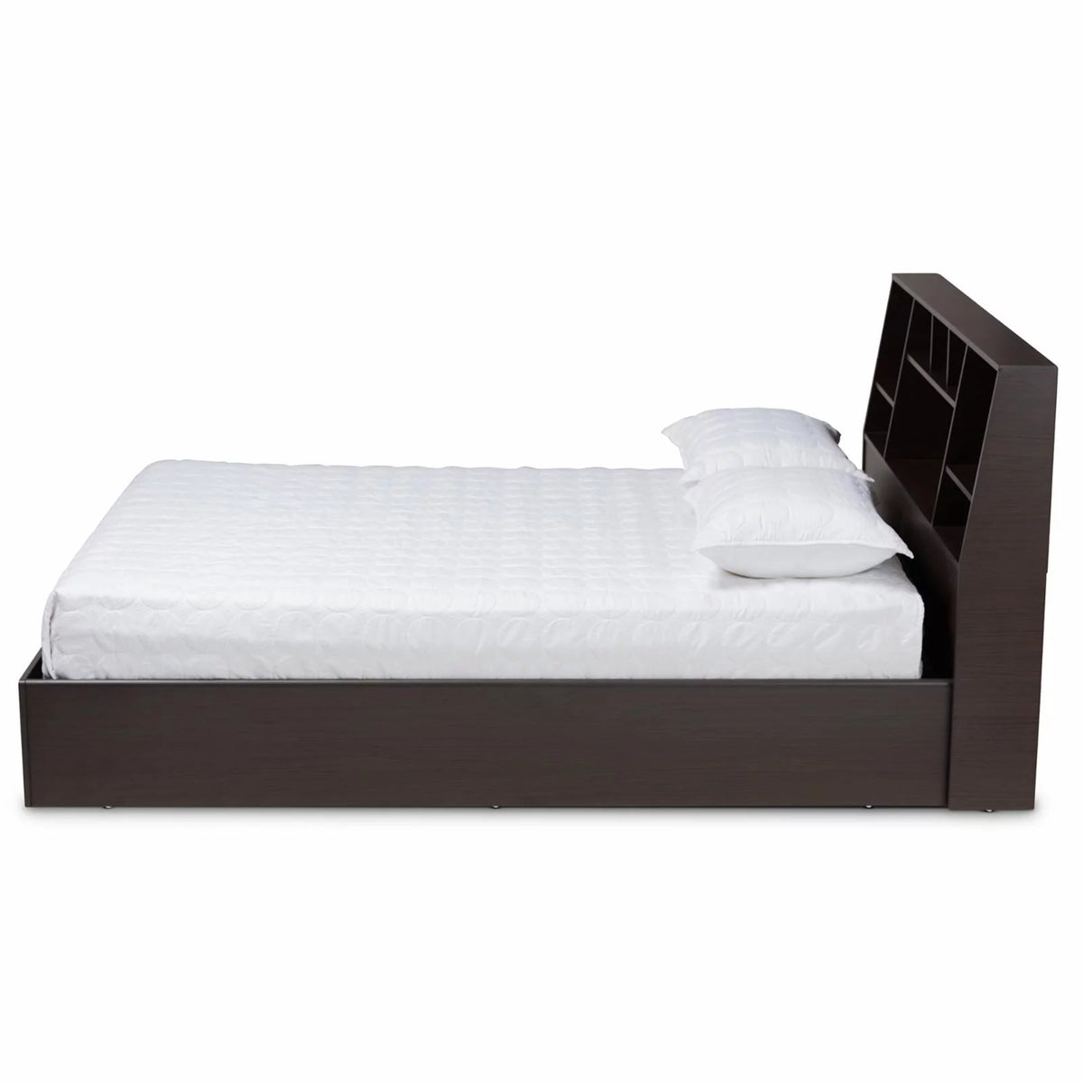 Queen Size Dark Brown Wood Platform Storage Bed F8174