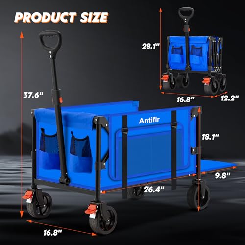 Blue Heavy Duty Collapsible Folding Wagon Cart with All-Terrain Big Wheels V81196