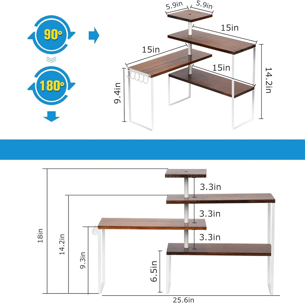 4-Tier Countertop Shelf with Hooks T7033
