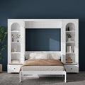 White Queen Size Wood Murphy Bed with Desk and Storage F695
