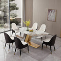Rectangular Sintered Stone Dining Table with Gold Stainless Steel Base Z568615