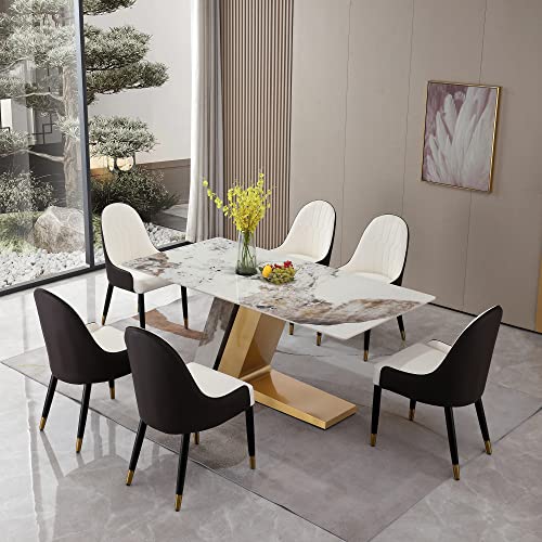Rectangular Sintered Stone Dining Table with Gold Stainless Steel Base Z568615