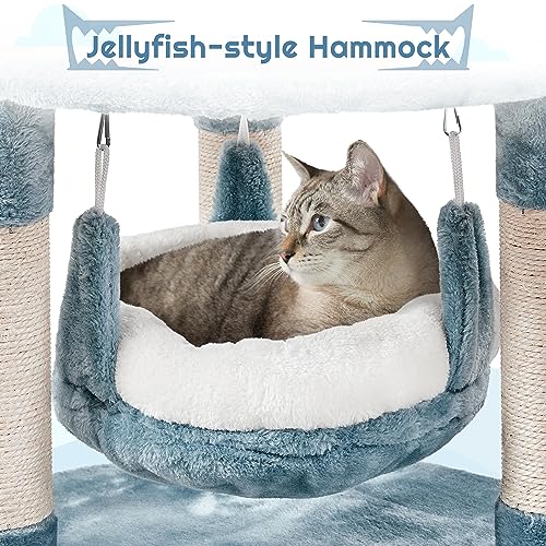 Ocean-Themed Cat Tree Multi-Level Cat Tower Plush Cat Furniture U56523