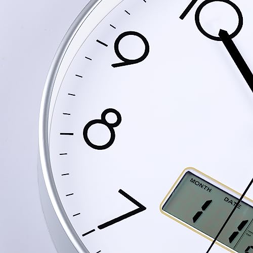 Black Wall Clock with Date Month Day of Week and Temperature Silent Non-Ticking Battery Operated Clock M279