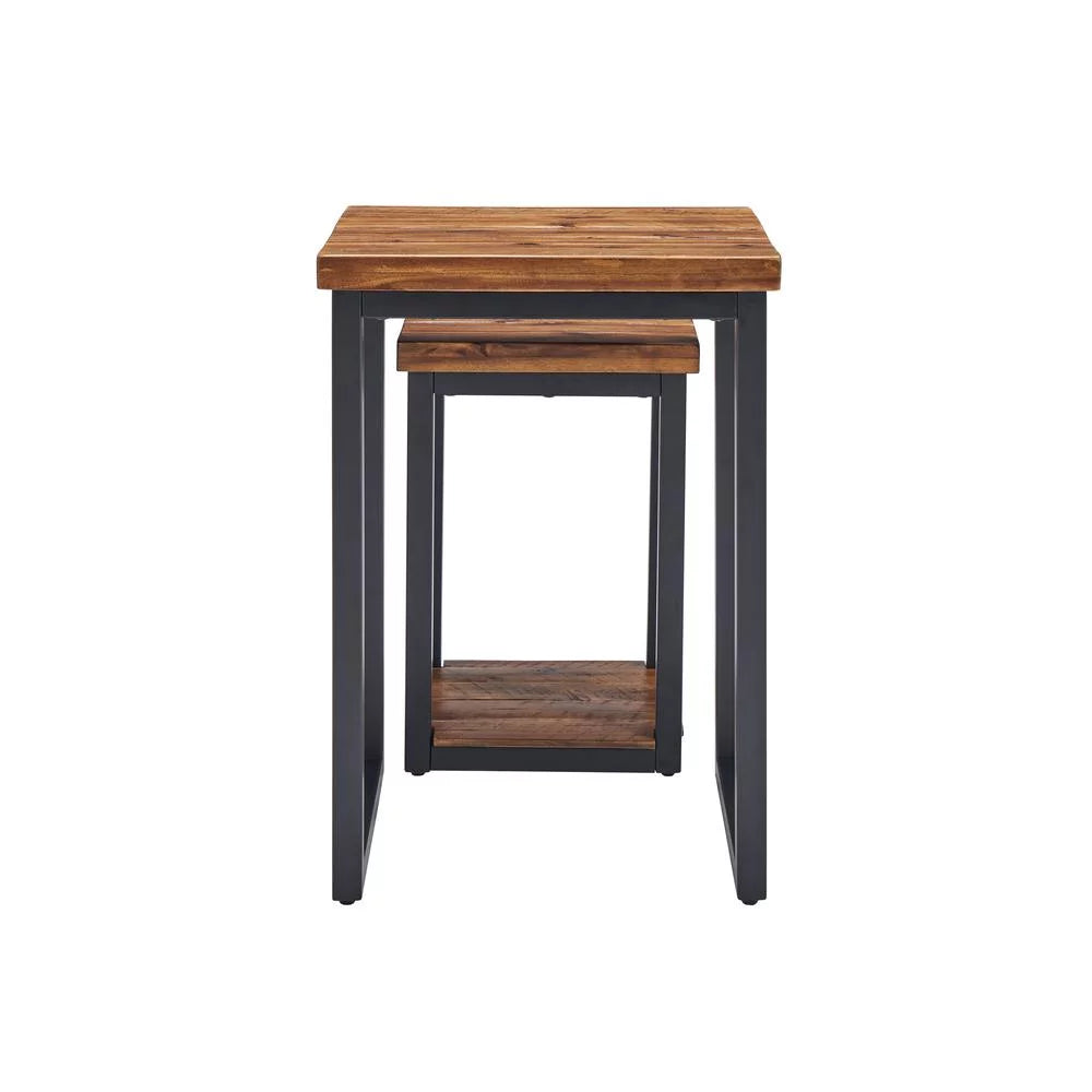 Rustic Wood Nesting End Tables Set of Two J3151