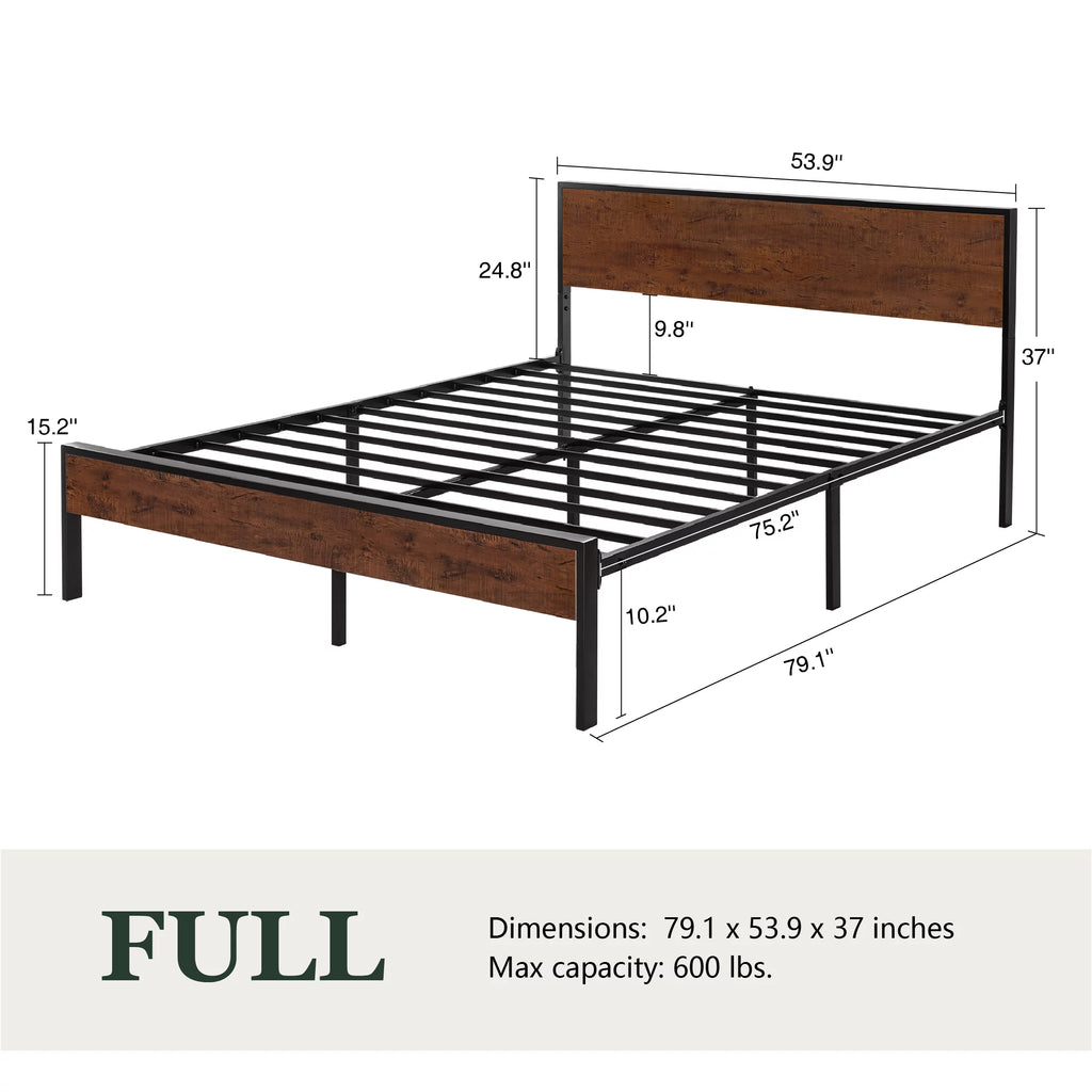 Heavy Duty Full Size Platform Bed Frame with Wood Headboard K238999