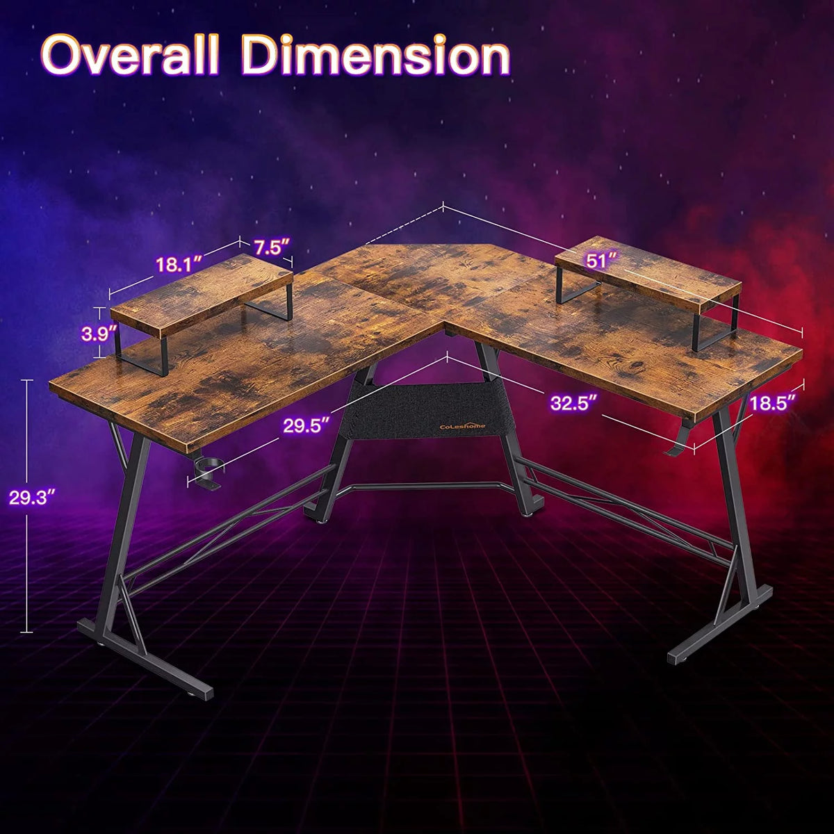 L Shaped Gaming Desk with 2 Monitor Stands J99547
