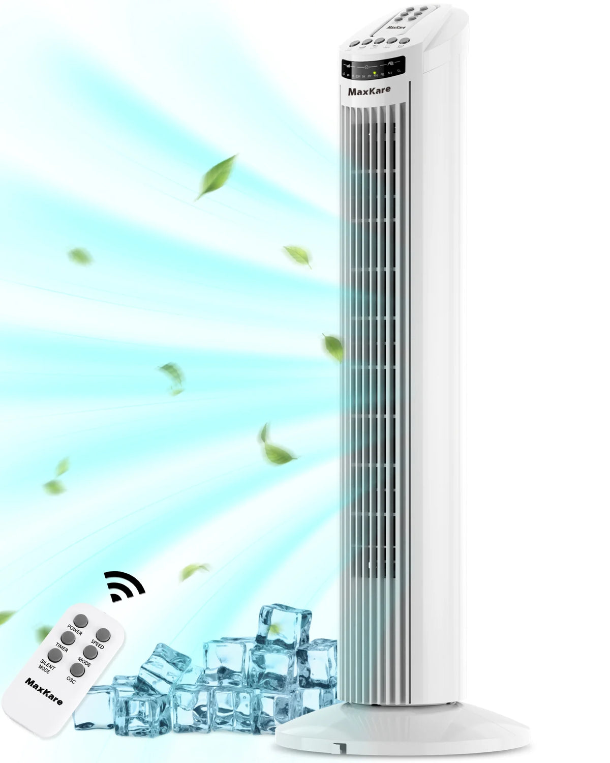 30 Tower Fan Oscillating Fan 60dB Quiet Cooling Fan with Remote Control 3 Speeds 3 Wind Modes Timer White D920769