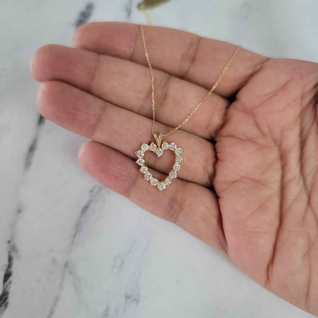 14k Yellow Gold Heart Shaped Diamond Necklace X555
