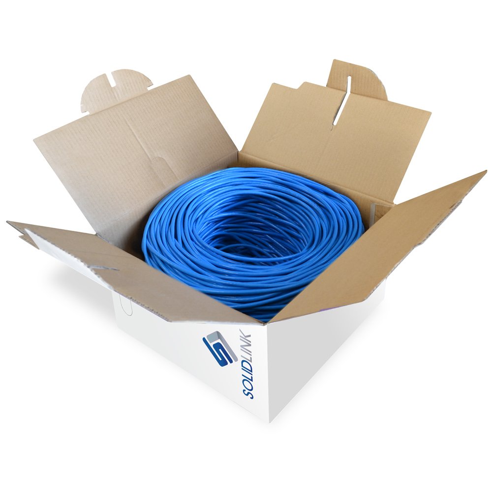 CAT5e 1000ft UTP Solid Conductor Cable 24AWG LAN Network Ethernet RJ45 Wire, Blue B30924