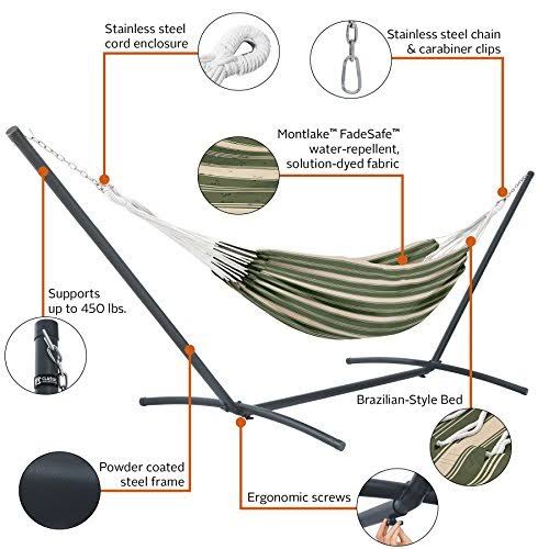 Heather Fern Green Stripe Hammock with Steel Stand O310007