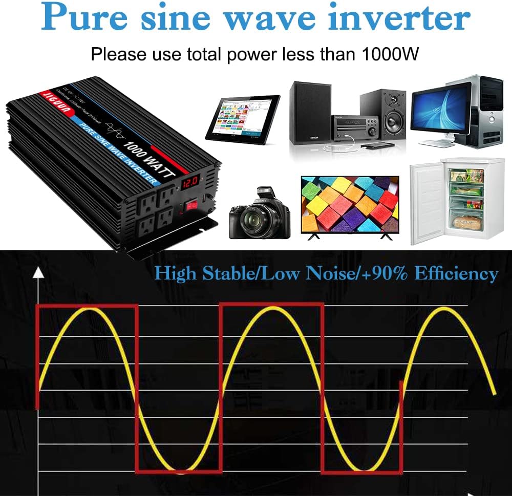 1000 Watt Pure Sine Wave Power Inverter DC 12V to AC 110V Converter U46101