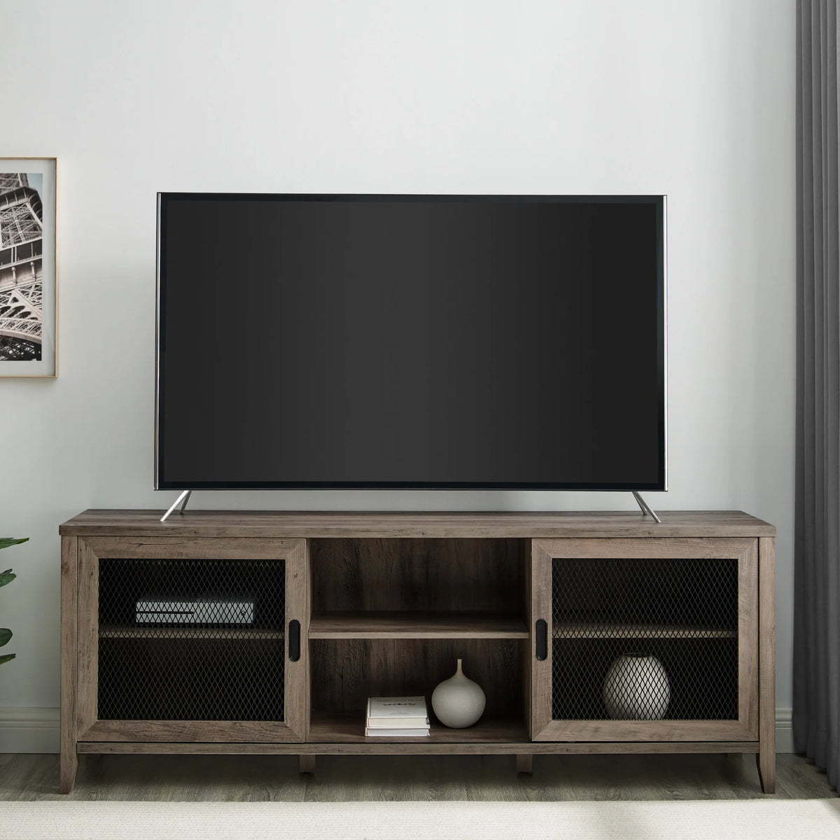 Grey Wash Sliding Door TV Stand T6278