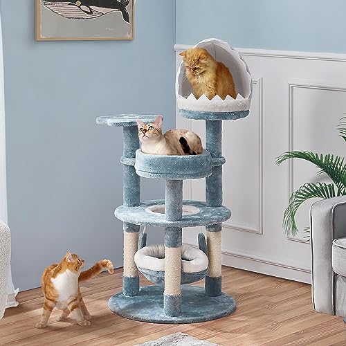 Ocean-Themed Cat Tree Multi-Level Cat Tower Plush Cat Furniture U56523