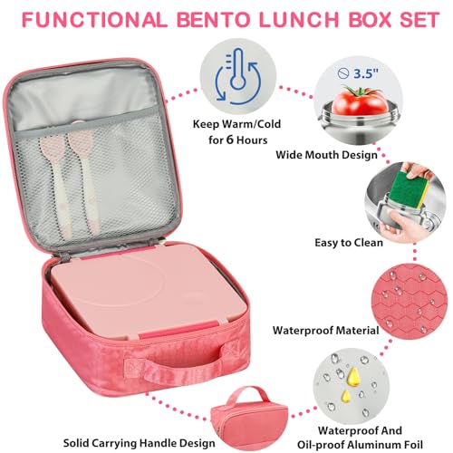 Black Bento Lunch Box Set with 8oz Soup Thermo and Insulated Lunch Bag T893