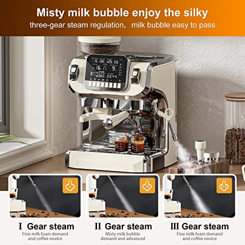 Espresso Machine with Milk Frother, Semi Automatic Coffee Machine with Grinder, 15 Bar Pressure Pump T50985