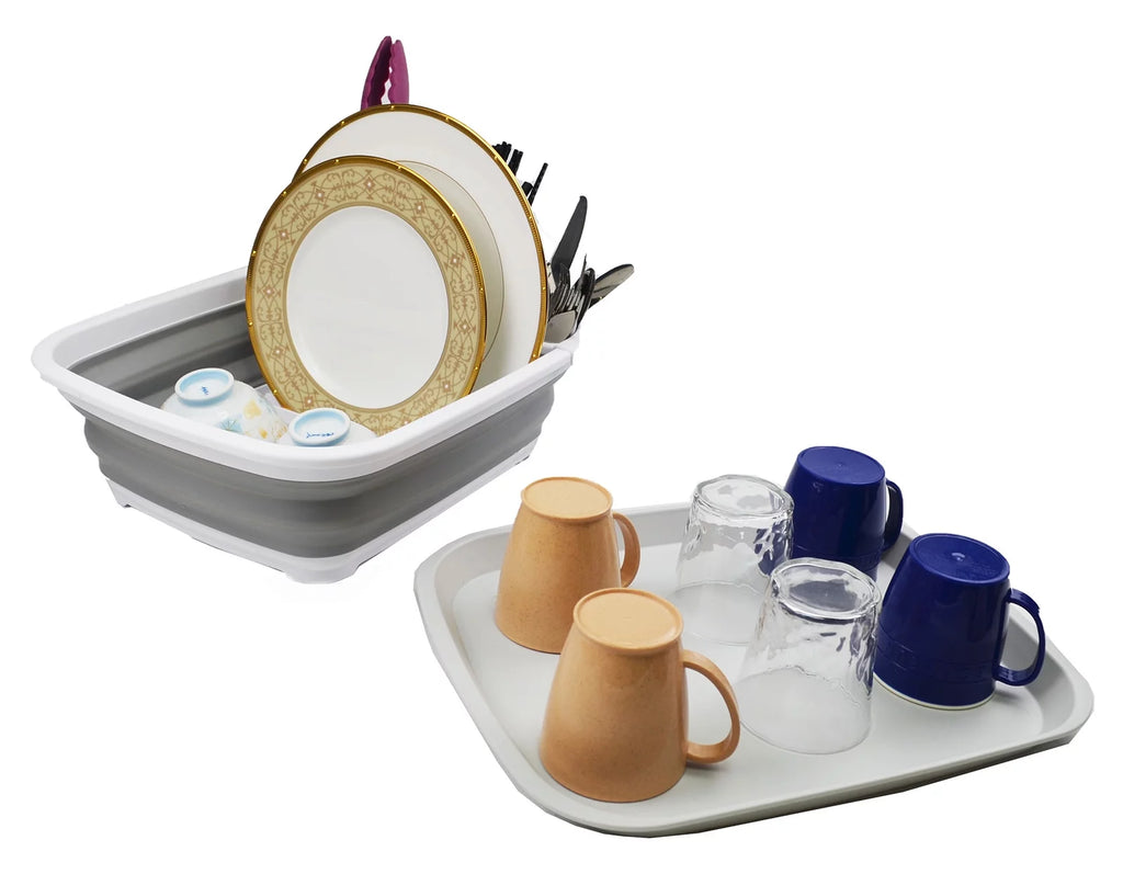 Collapsible Plastic Tub and Dish Drainer Set E515