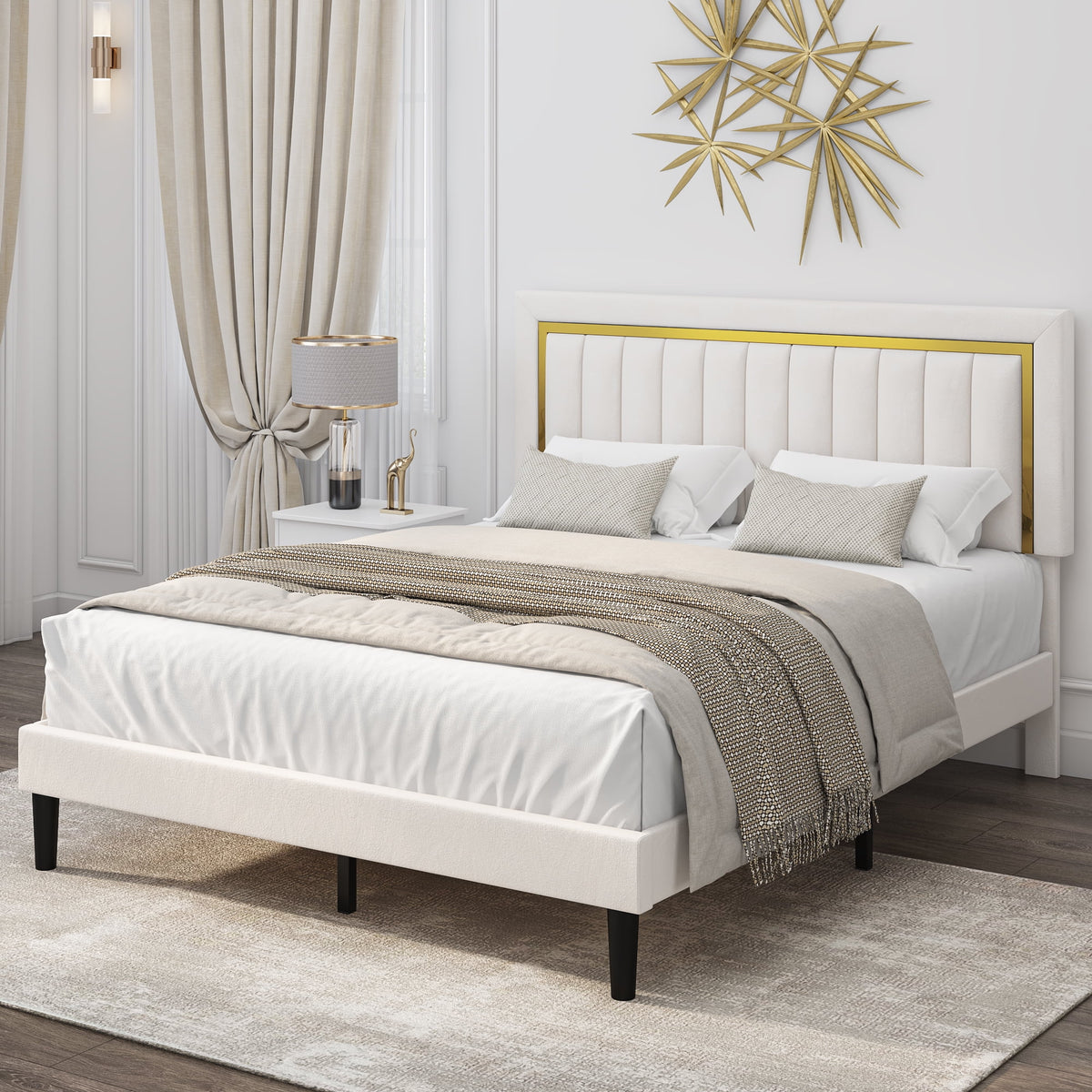 Queen Velvet Tufted Upholstered Platform Bed Frame G7668