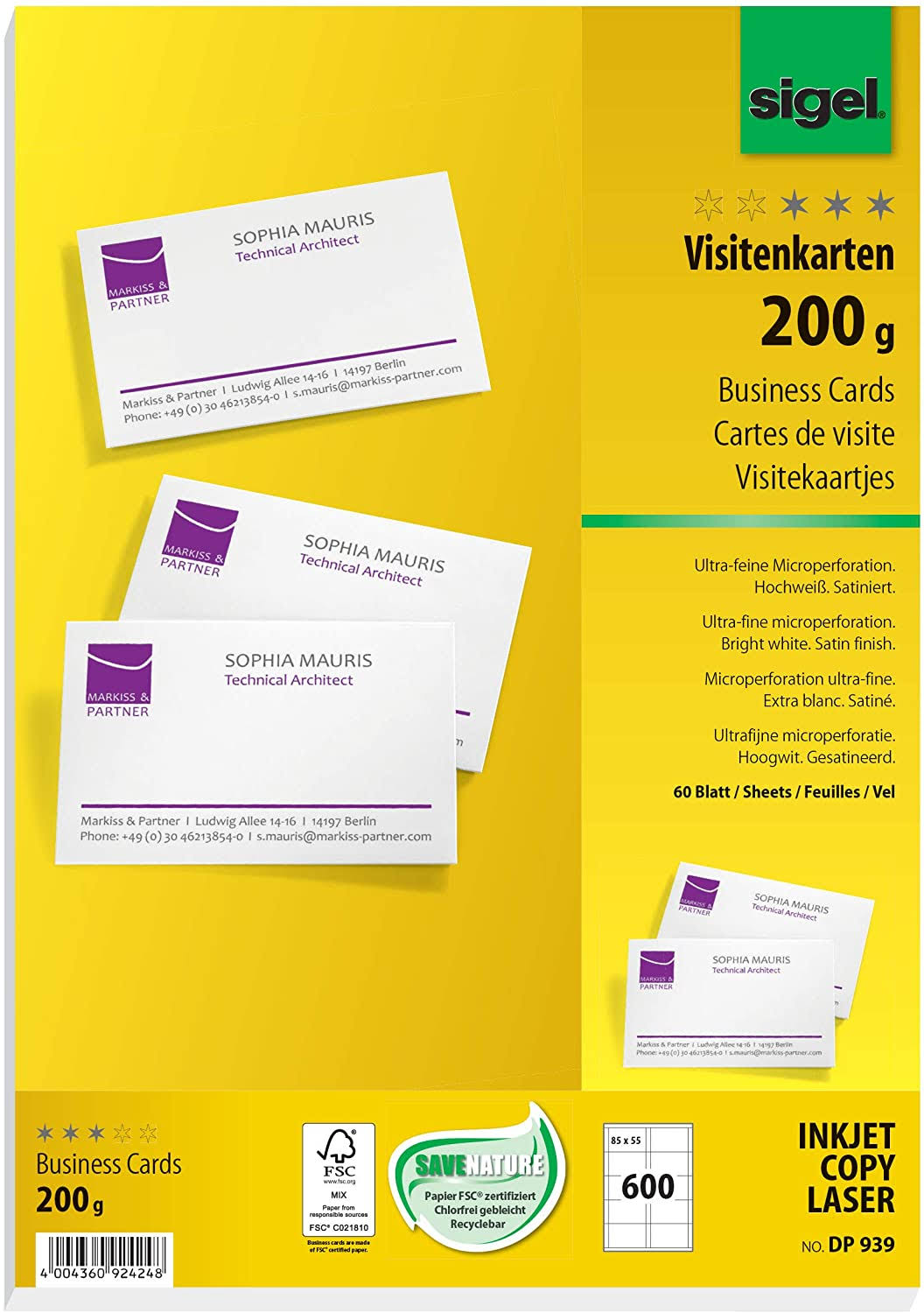 600 Pcs Bright White Business Cards A660812