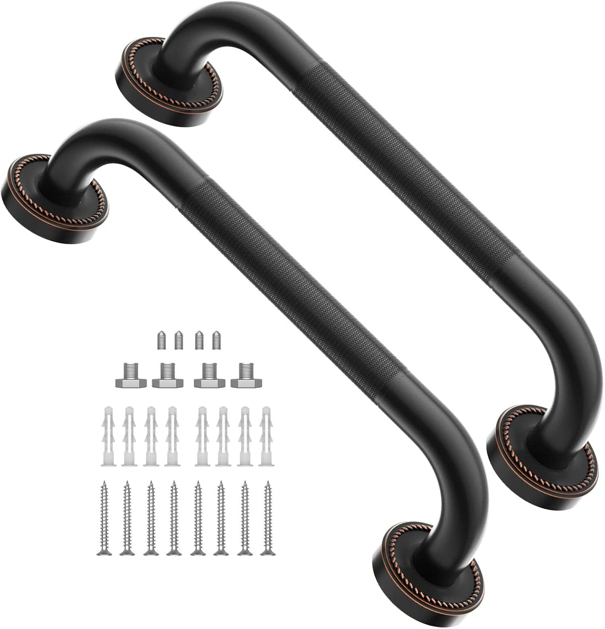 2 Pack 20 Inch Anti Slip Bronze Shower Grab Bar Oil Rubbed Black, Antique Brass Bathroom Grab Bar, Knurled Bath Balance Bar, Safety Handrail Support, Handicap Elderly Senior Assist Bath Handle Pack of 2 S388738