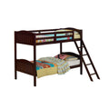 Brown Wood Twin Bunk Bed with Ladder and Guardrail G690088