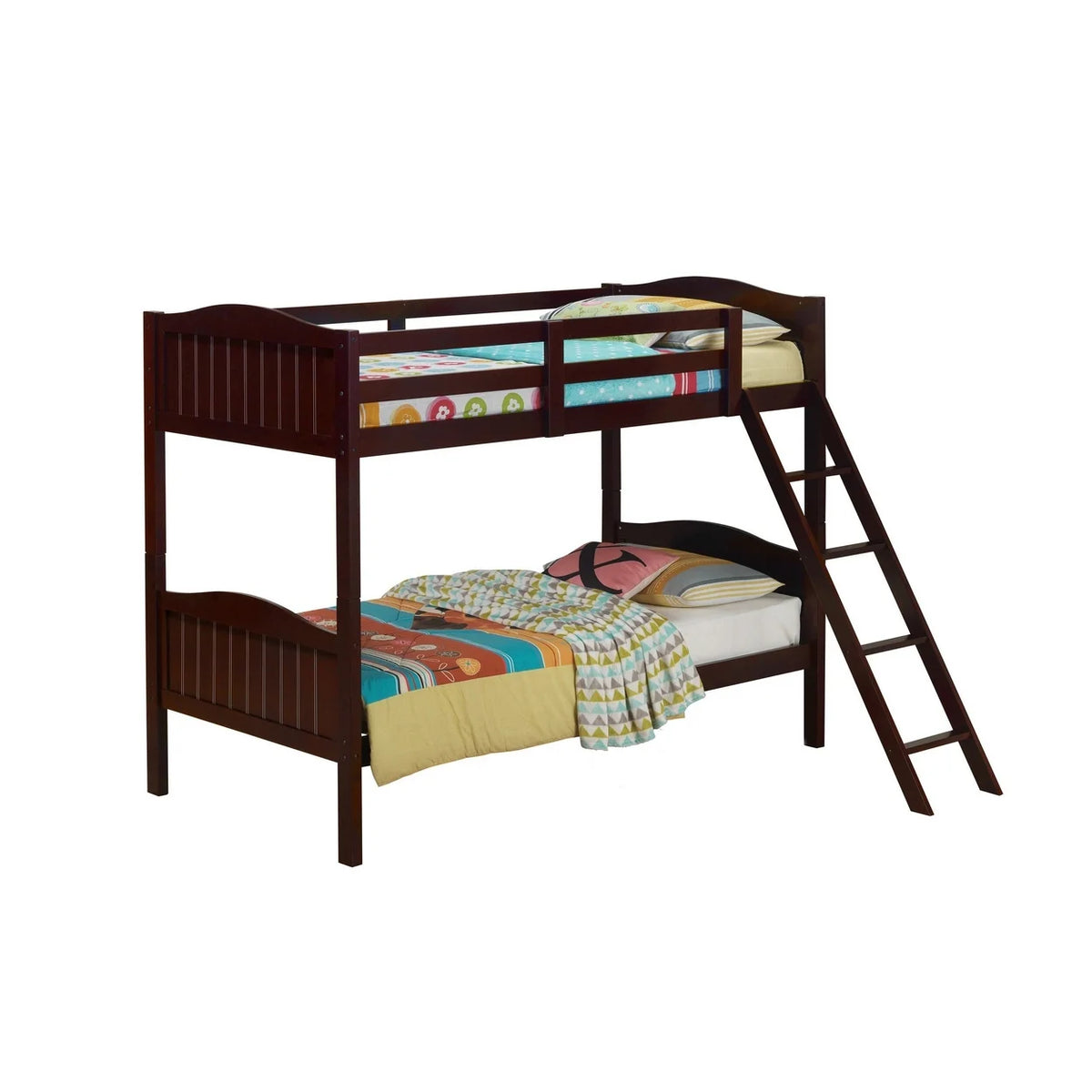 Brown Wood Twin Bunk Bed with Ladder and Guardrail G690088
