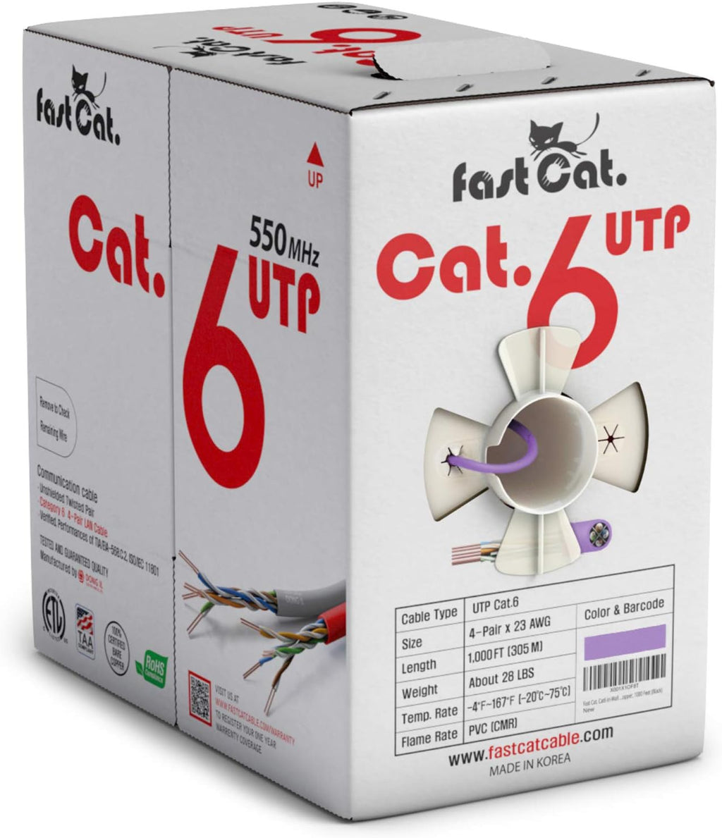 Cat6 Ethernet Cable 1000ft 23 AWG CMR Solid Bare Copper UTP LAN Cable Gray G1928