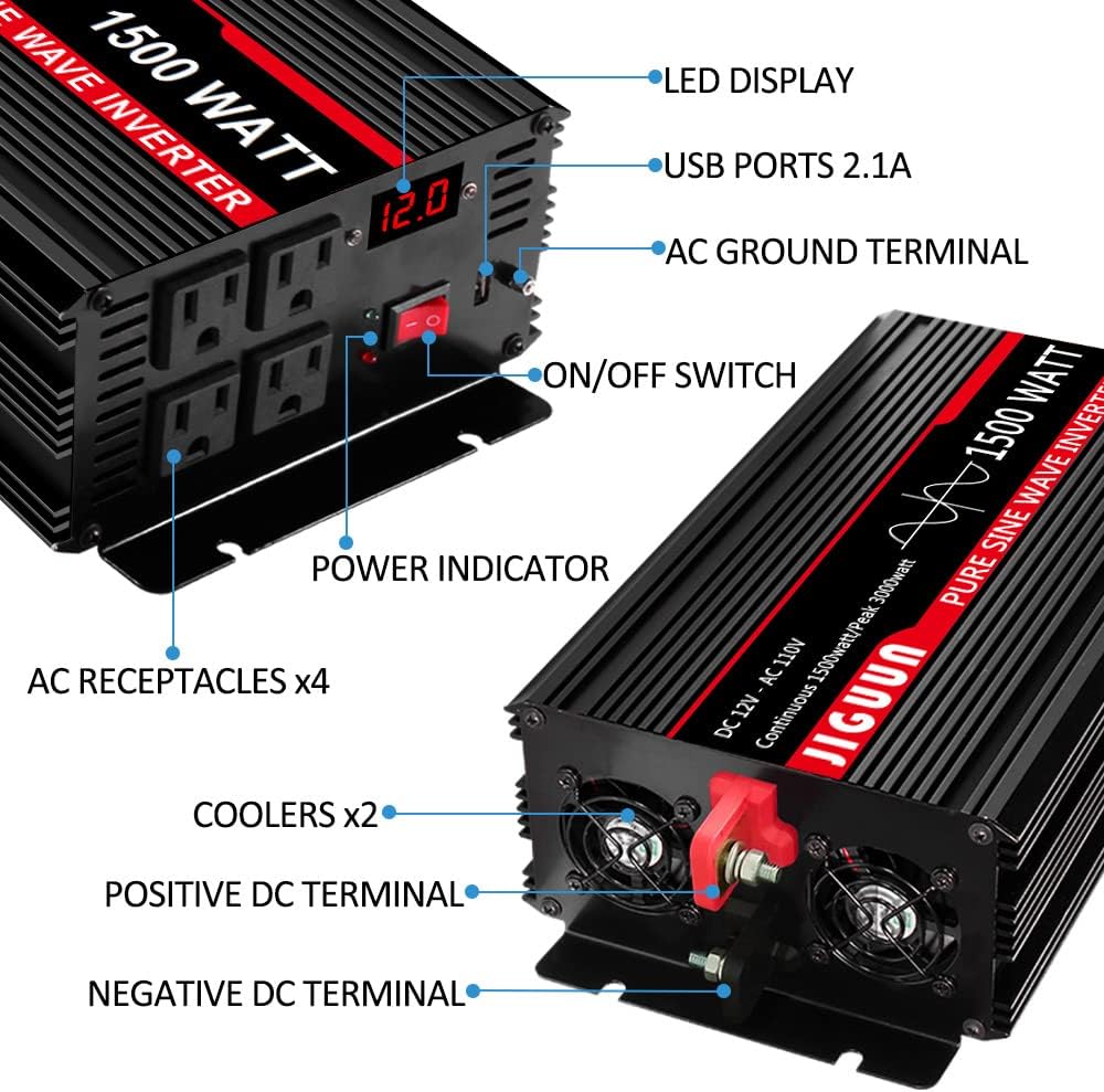 1000 Watt Pure Sine Wave Power Inverter DC 12V to AC 110V Converter U46101