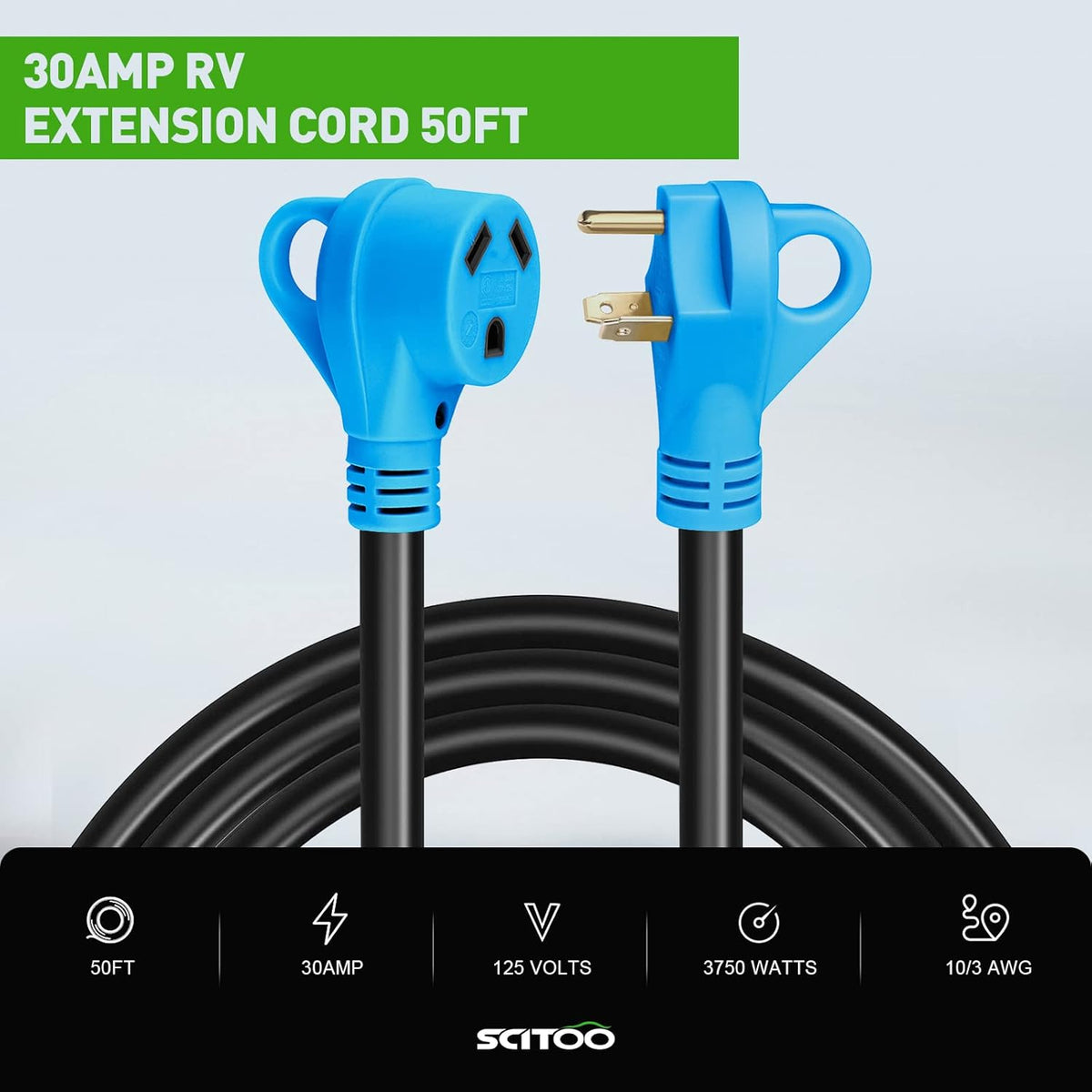 50Feet 30AMP RV Extension Cord Power Supply Cable, Heavy Duty, 10AWG/3C Gauge Wires C564547