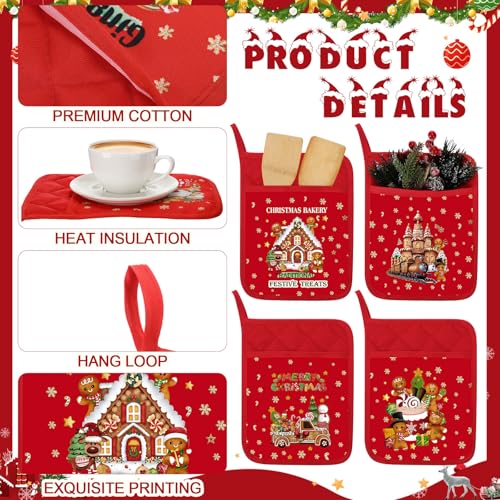 12 Pcs Christmas Pot Holders with Pocket Red and Green Heat Resistant Oven Mitts K8371