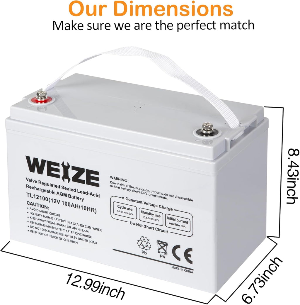 12 Volt 100Ah AGM Deep Cycle Battery G419