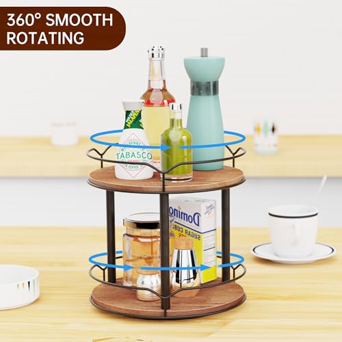 2 Tier 12.4" Wooden Rotating Lazy Susan Organizer F282